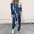 thumbnail image 2 of CFLVAEK Two Piece Outfits Women Plus Size Long Sleeve Crew Neck Sweatshirts Tracksuits Sets Drawstring Jogger Pants Fashion Print Sweatsuits with Pockets Blue XL, 2 of 6