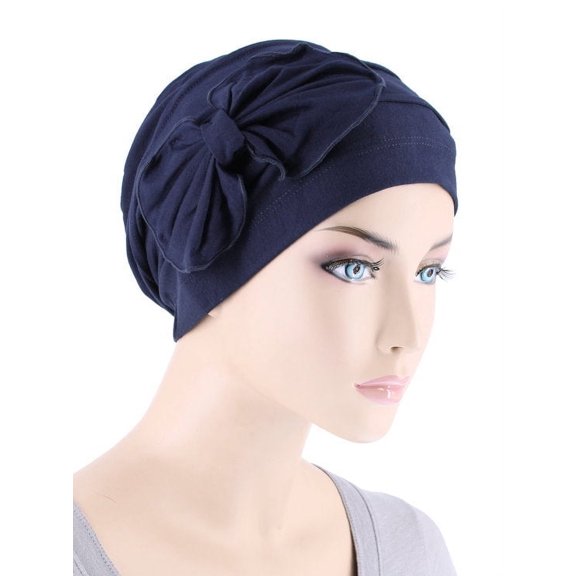 Bamboo Pleated Bow Cap Navy Blue