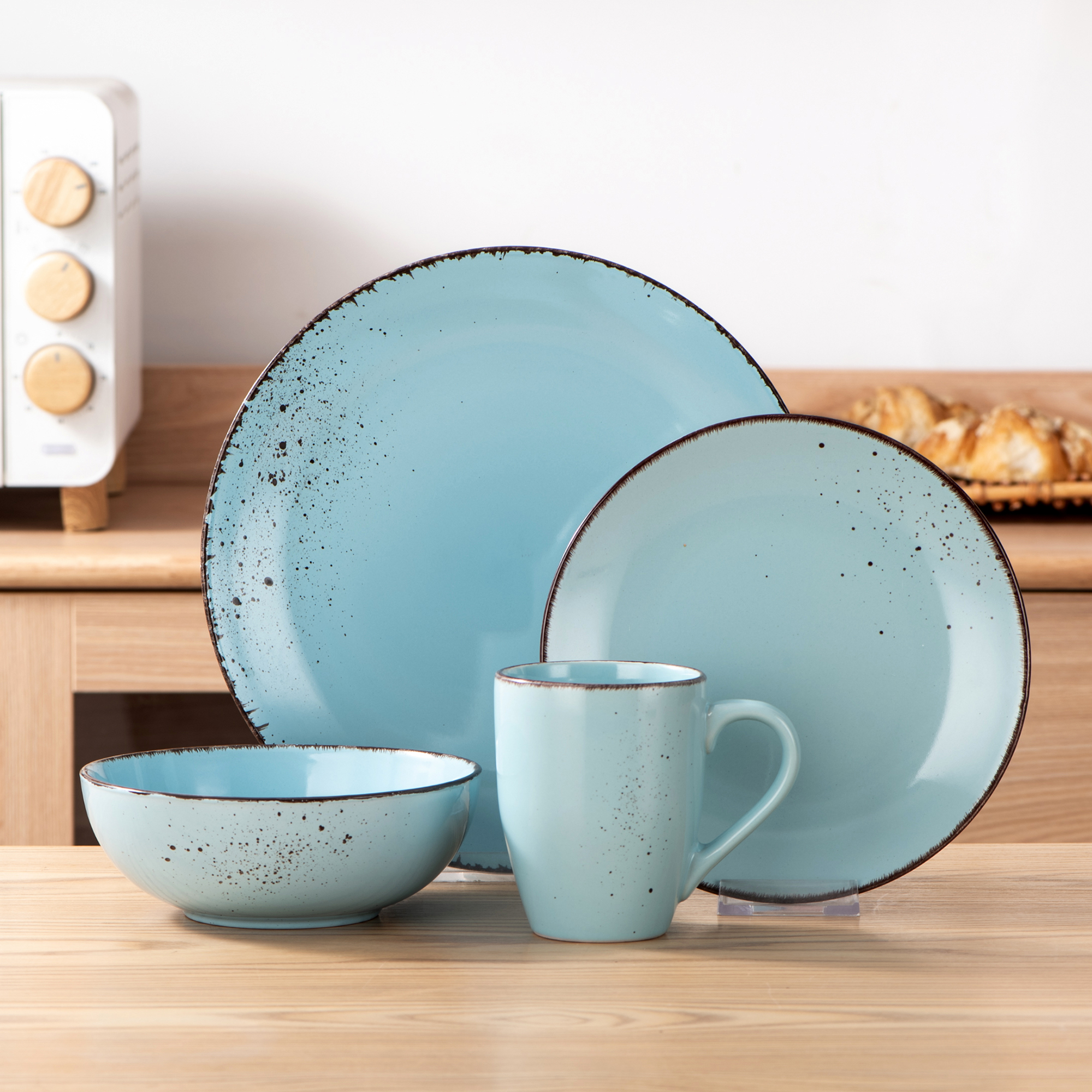 Vancasso, Series NAVIA, 4Piece Stoneware Dinnerware Set, Light Blue