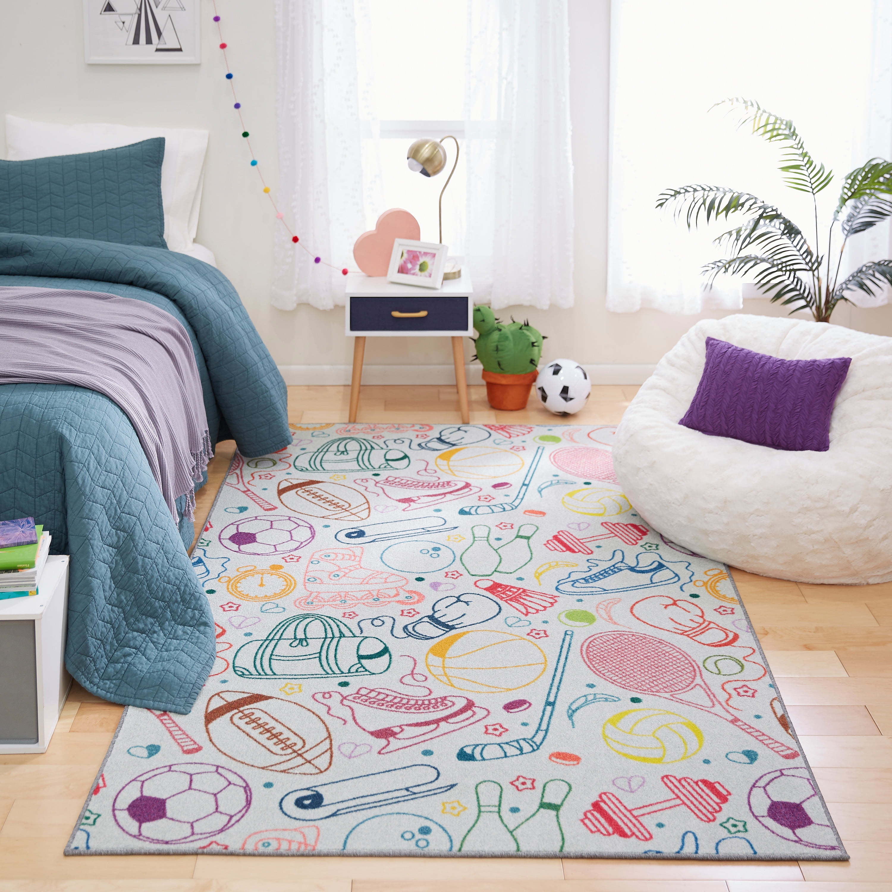 Mohawk Home Prismatic Sports Equipment Multi Contemporary Theme Kids Precision Printed Area Rug 3 4 X5 Cream Pink Walmart Com Walmart Com