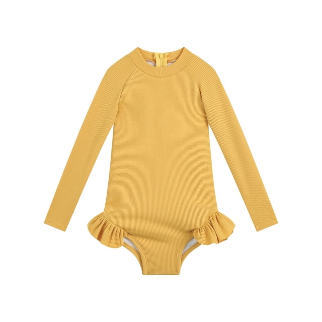 Odeerbi 1-5 Años Traje de Baño de Manga Larga Para Niñas Trajes de Baño Antisarpullidos Verano Playa Traje de Baño de Una Pieza Para Entrenamiento Atlético