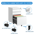 thumbnail image 5 of Hassch Mobile File Cabinet with Lock, Metal Filing Cabinet with 3 Storage Drawers for Letters/Legal/A4, Fully Assembled Except Wheels, White, 5 of 7