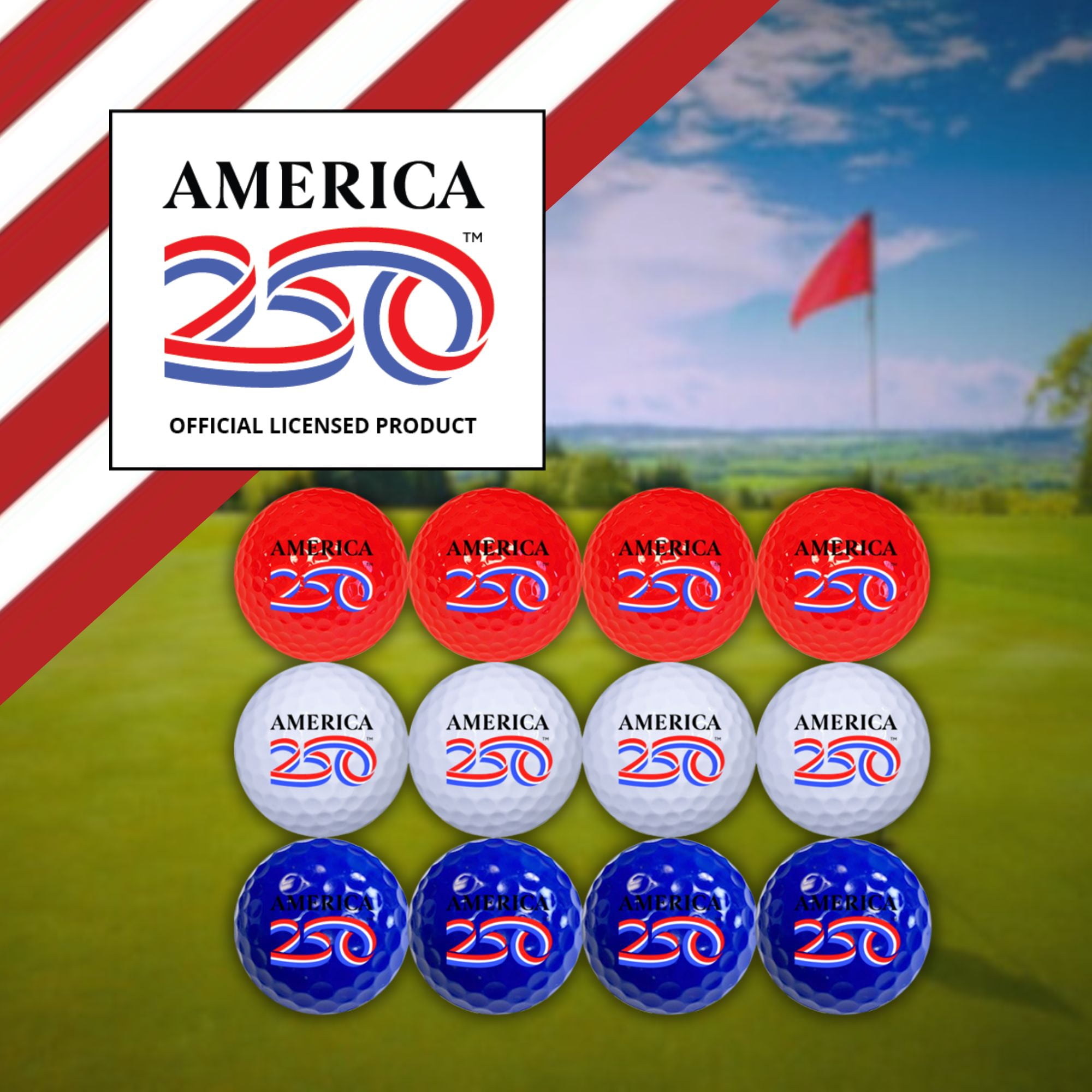 America 250 Red, White and Blue Golf Balls, 12 Pack by GBM GOLF