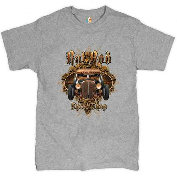 Tee Hunt Rat Rod in Rust We Trust T-Shirt Retro Hot Rod Route 66 Old School Men's Tee, Gray, X-Large