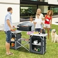 thumbnail image 3 of Patiojoy Portable Camping Kitchen Table Aluminum Fold-Up Camping Kitchen with Windscreen for BBQ, Picnic, Party  Gray, 3 of 10