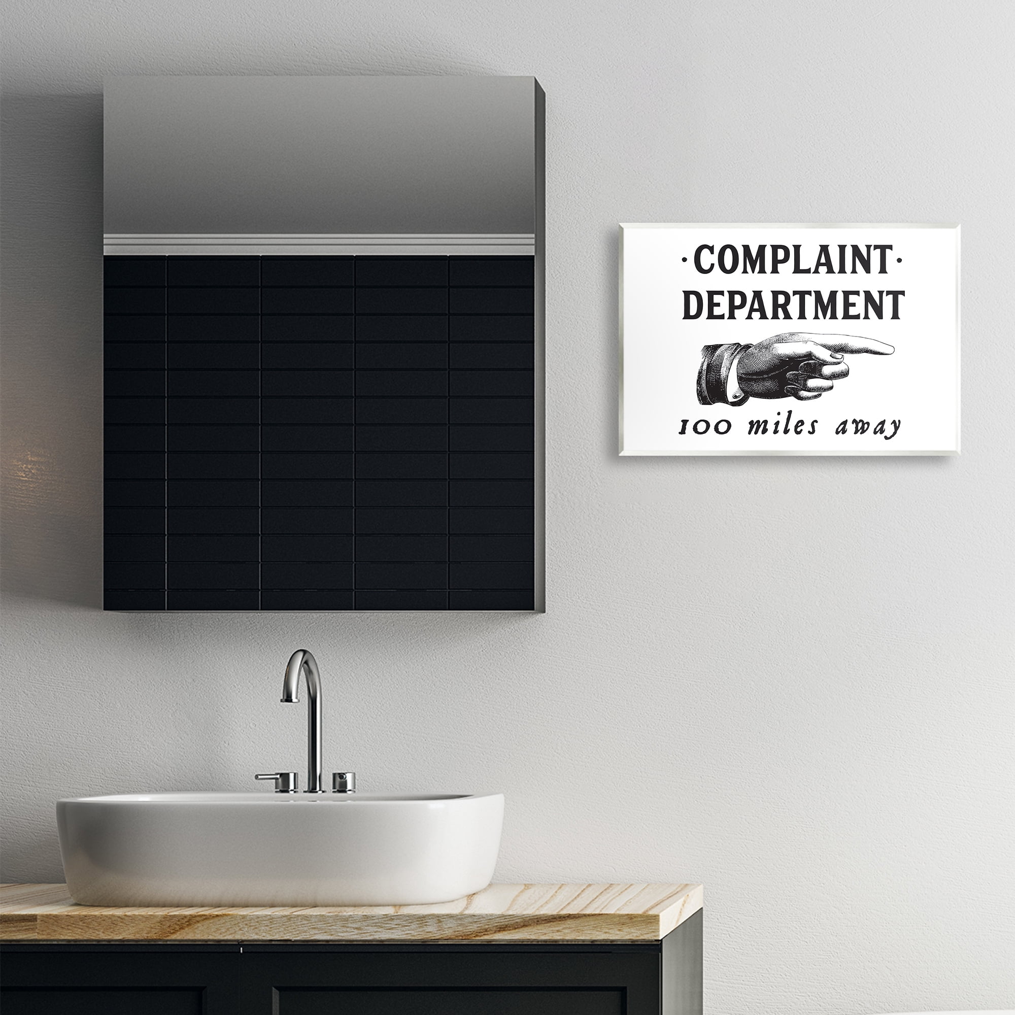 Stupell Industries Complaint Department Pointing Typography Painting Unframed Art Print Wall Art, 19 x 13