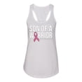 thumbnail image 2 of Wild Bobby Son of A Warrior Breast Cancer Ribbon Breast Cancer Awareness Women Racerback Tank Top, White, Medium, 2 of 6