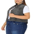 thumbnail image 4 of Unique Bargains Women‘s Plus Size Chest Pockets Single Breasted Denim Sleeveless Jacket, 4 of 7