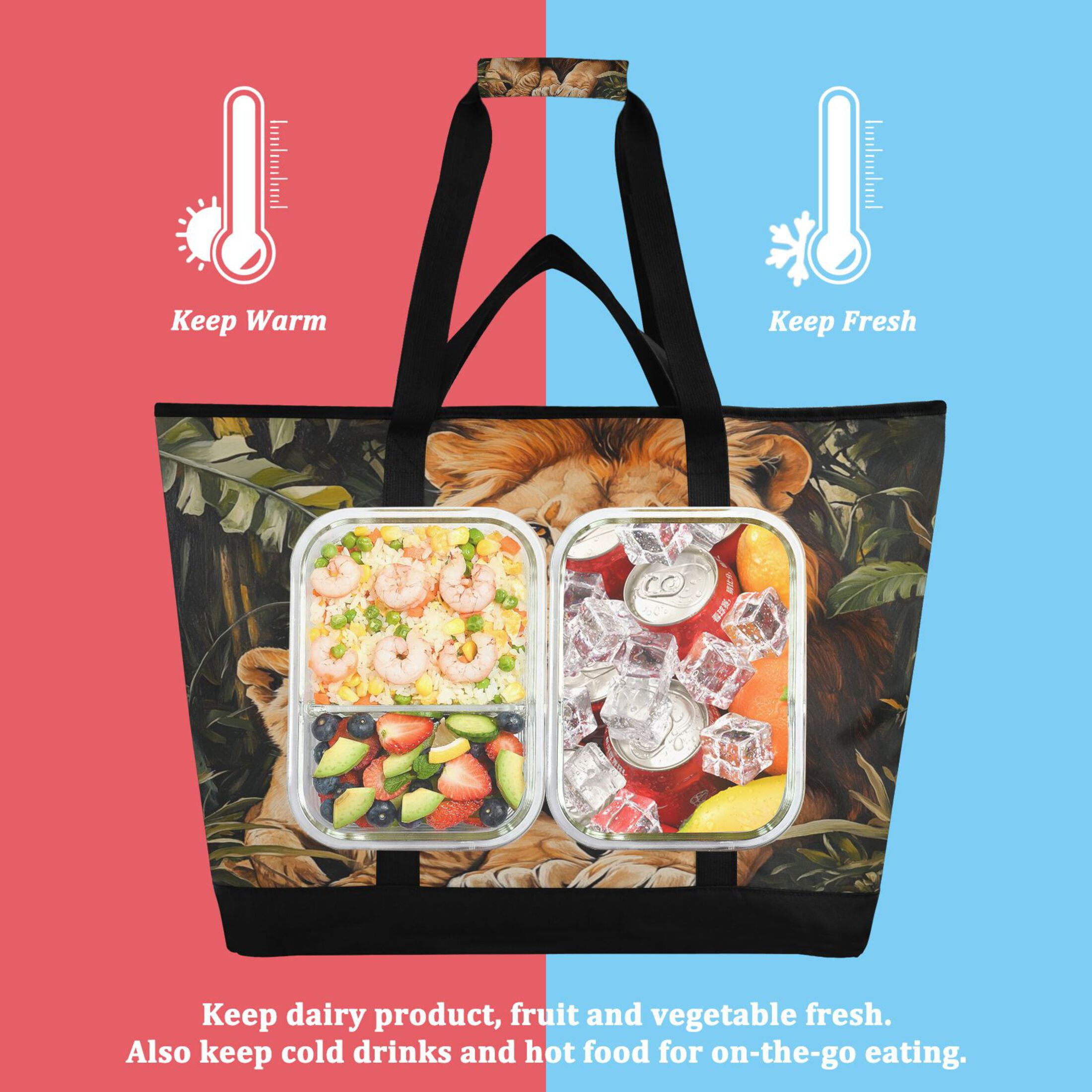 Large Hand-held Ice Pack Picnic Bag Insulation and Refrigeration Suitable for Shopping Picnics and Camping Yellow Lions