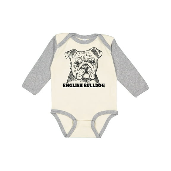 Inktastic English Bulldog Sketch Portrait with Dog Breed Name Boys or Girls Long Sleeve Baby Bodysuit