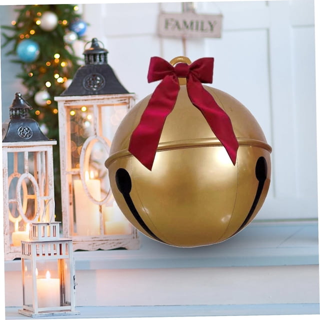 Bola navideña inflable grande, bola navideña gigante de PVC de 23,6 pulgadas con lazo rojo grande, decoración navideña inflable para exteriores