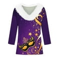 thumbnail image 3 of UPPADA Femmes T-Shirts à Manches 3/4 Mardi Gras Yall T-Shirts à Imprimé Floral Col Rond Blouse à devant Plissé Hauts d'Été Décontractés Chandail à Enfiler Haut Mode Fête Défilé Hauts pour Femmes Hauts à Manches 3/4 Économie, 3 of 5