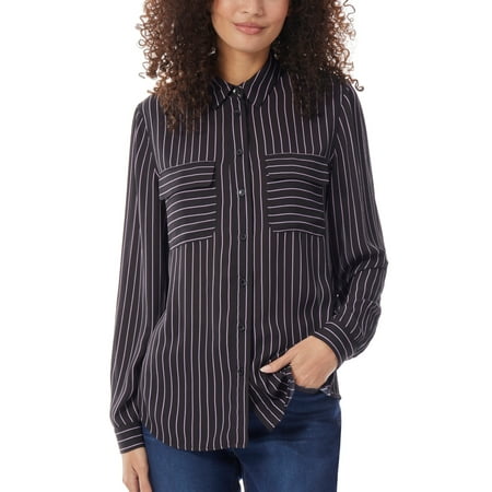 Jones New York Women's Stripe Utility Shirt Black Size Medium