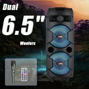 3000W Dual 6.5 Inch Portable PA Speaker Outdoor Subwoofer DJ Sound Effect Party System with LED Light, Microphone