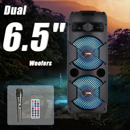 3000W Dual 6.5 Inch Portable PA Speaker Outdoor Subwoofer DJ Sound Effect Party System with LED Light, Microphone