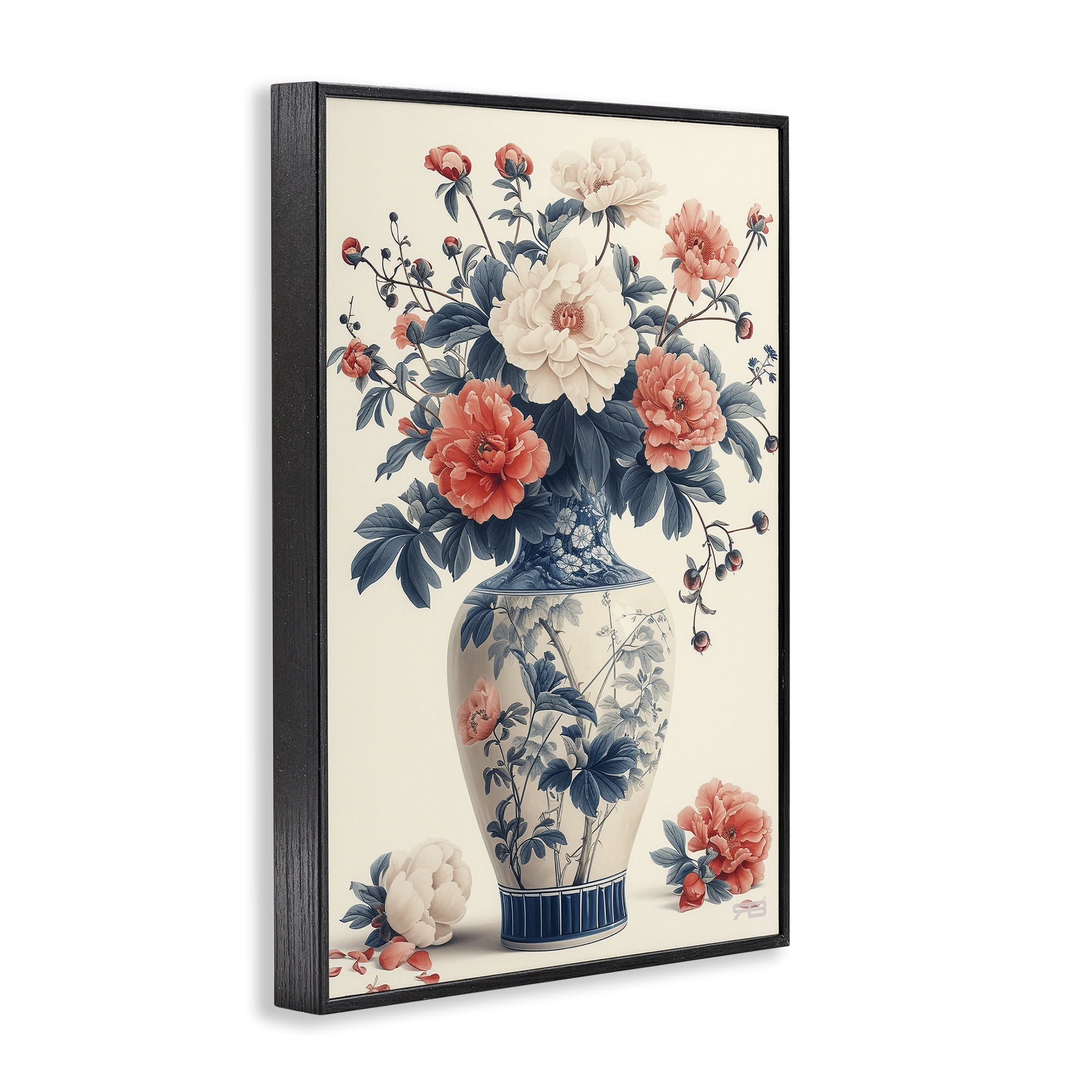 Stupell Industries Vintage Eastern Vase Botanical & Floral Painting Black Framed Art Print Wall Art, 20 x 30
