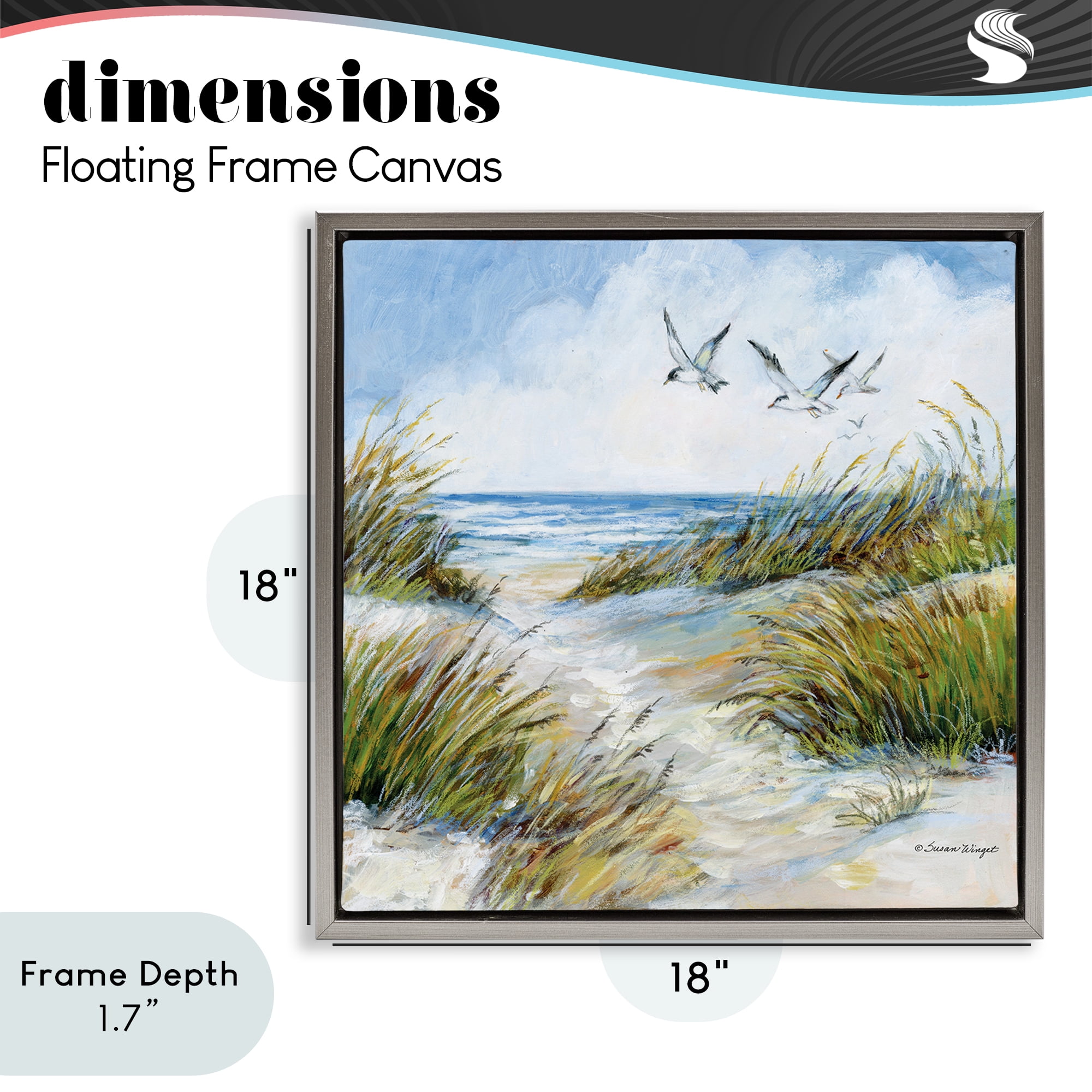 Stupell Industries Beach Path Seagulls Overhead Gray Framed Floater Canvas Wall Art, design by Susan Winget
