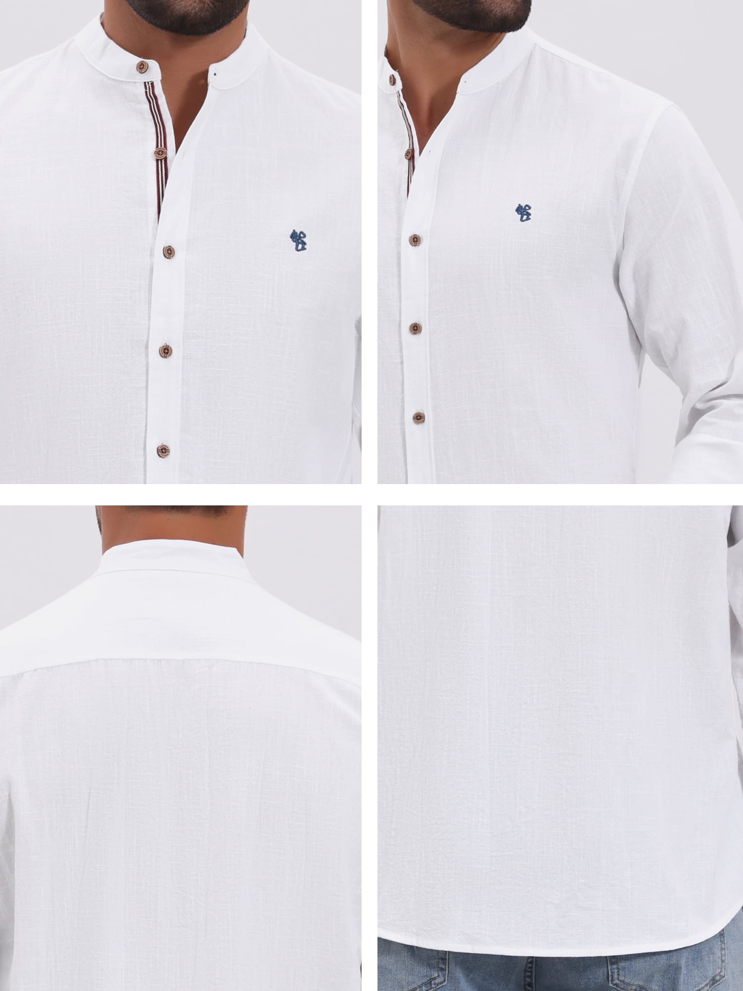 DARING DIVA Men's Stand Collar Long Sleeves Button Down Linen Shirts XL White