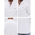 thumbnail image 7 of DARING DIVA Men's Stand Collar Long Sleeves Button Down Linen Shirts M White, 7 of 7