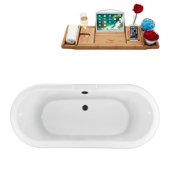 67" Streamline N1121GLD-BL Clawfoot Tub and Tray With External Drain