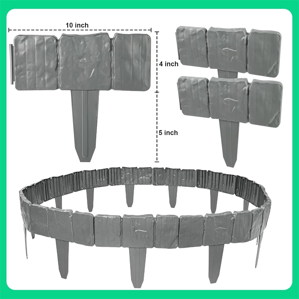 NOGIS 10pcs Garden Edging Border No Dig 9 Inch Tall Landscape Edging Border, Plastic Garden Edging Stone Look Border for DIY Outdoor Yard Landscaping Flower Bed and Grass
