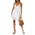 thumbnail image 3 of Elippeo Women Sling Dress, Spaghetti Straps V-neck Lace Solid Summer Mini Dress for Club Party, 3 of 10