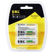 EBL Rechargeable C Size Batteries 5000mAh Ni_MH Deep Cycle Cell 2 Pack, Blister Package