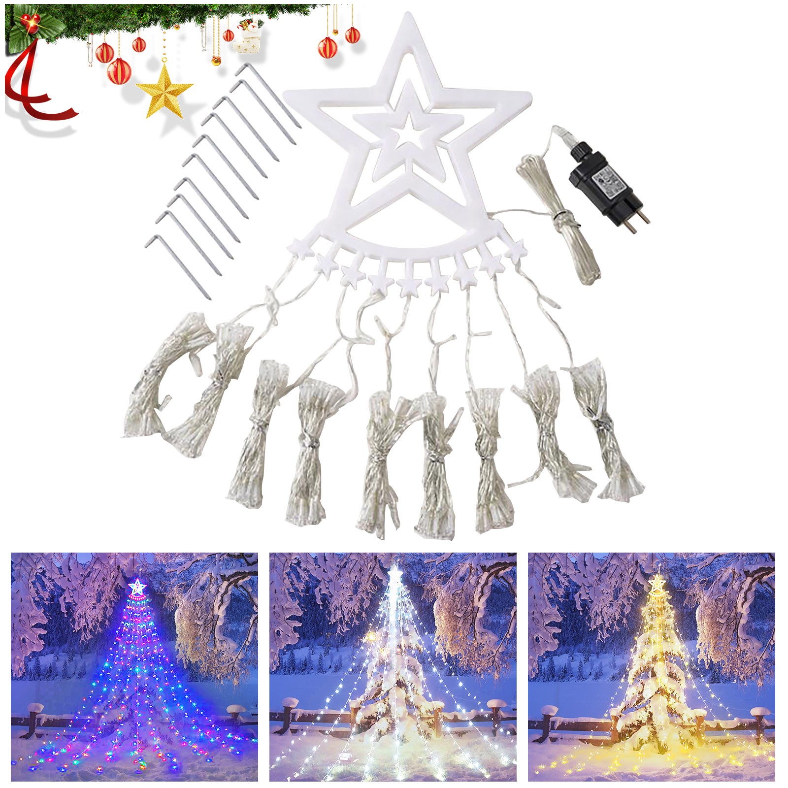 WNG Outdoor Christmas Decorations Star Light,16.4 Ft 344 LED Tree