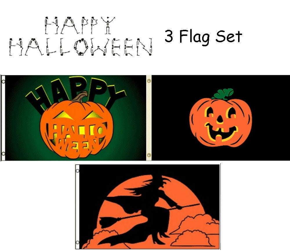 3x5 Happy Halloween 3 Flag Wholesale Set Bunting Fan #2 3'x5' Banner Grommets 