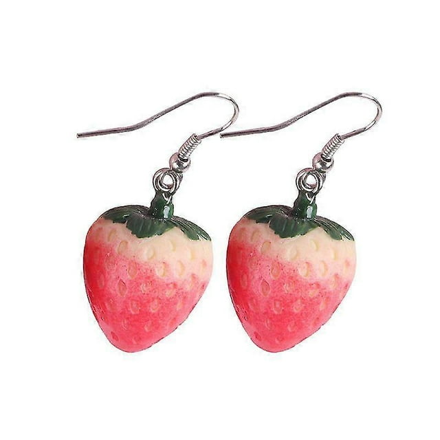 par de pendientes de fresa, pendientes de fresa de moda, pendientes de fresa, ganchos para la oreja (gancho para la oreja plateado)