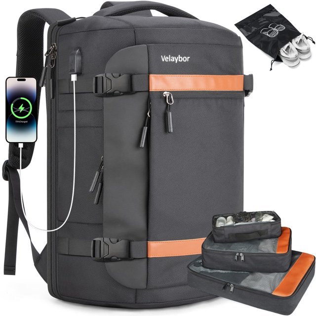 Mochila de viaje Velaybor de 42 L con puerto USB, apta para TSA
