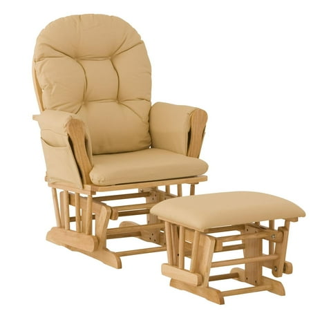 Stork Craft Custom Hoop Glider & Ottoman-Color:Khaki Cushions,Finish:Natural Finish