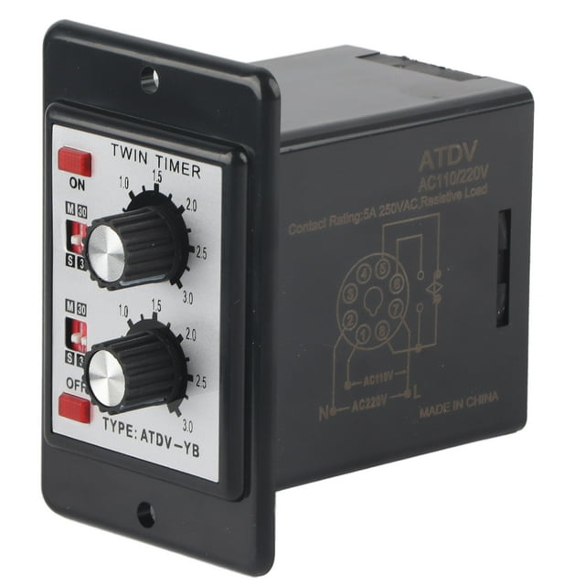 Perilla Control Interruptor de tiempo Relé Encendido Apagado Relé temporizador doble ATDV YB AC110v 220V 50/60Hz