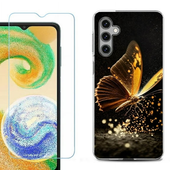 OneToughShield ® Compatible with Samsung Galaxy S24, Shockproof Fashion Phone Case, with Tempered Glass Screen Protector - Golden Butterfly
