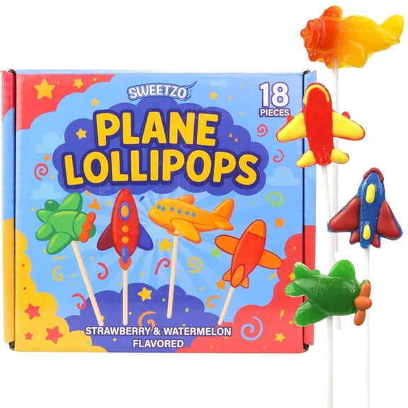 Airplane Lollipops, Plane Party Favors, Aircraft Candy Pops, Birthday Goodie Bag Fillers, 18 Count, 7.62 Ounce Box