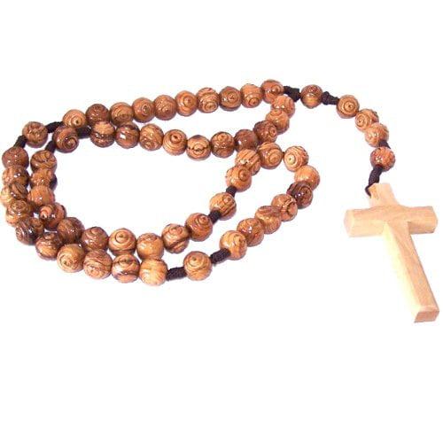 51 cm or 20" Holy Land Market Olive Wood Rosary with Holy Water from Lourdes 