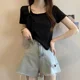 thumbnail image 2 of 2023 Nueva camiseta sin mangas adelgazante de verano para mujer, camiseta informal de manga corta de estilo coreano, top con tirantes unidos a la moda, cuello cuadrado, 2 of 4