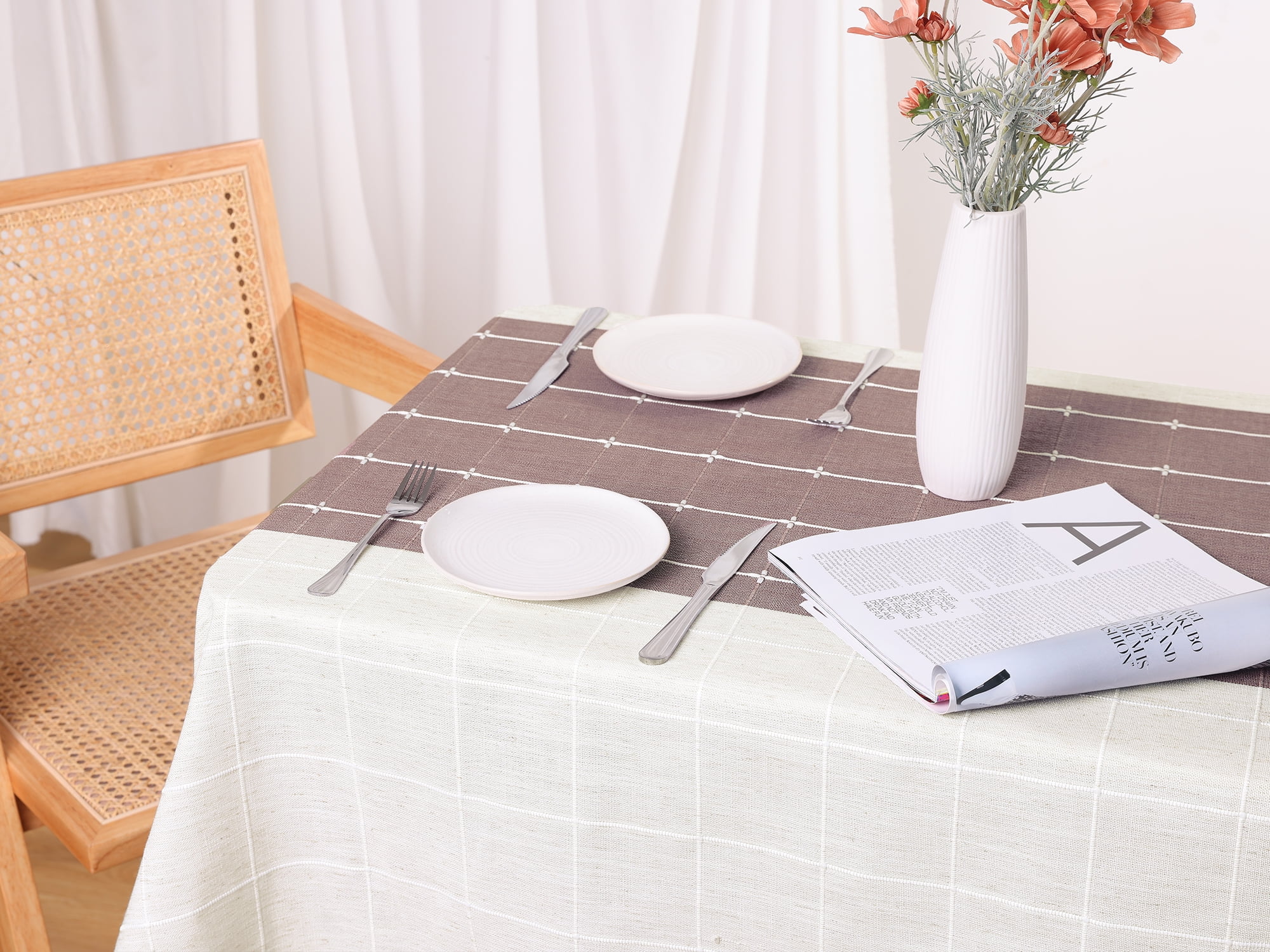 Unique Bargains Rustic Tablecloth Cotton Linen Waterproof Table Cover with Tassels, Purple 55"x55"