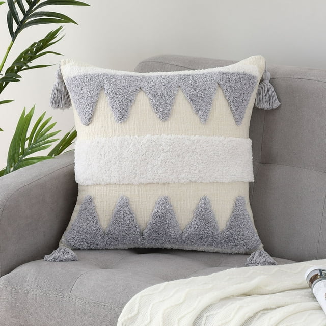 Boho Geometric Pattern Throw Pillow Cover, 18 x 18 inch Square Woven