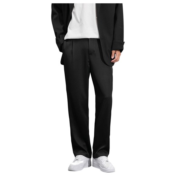 Enjoytime Dress Pants for Men Solid Color Lightweight Baggy Trousers Fashion Business Casual Loose Plus Size Work Pants Black XXXXL