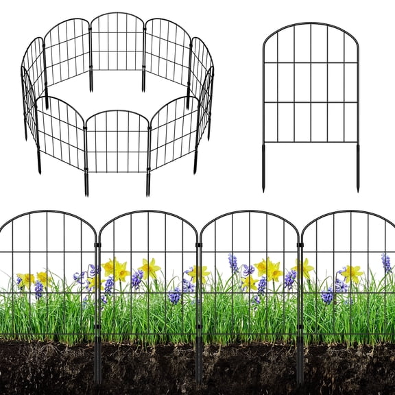 10-Pack Black Metal Garden Fence - 10.5FT Rustproof Border with Ground Stakes for Flower Beds, Lawns & Pet Barriers