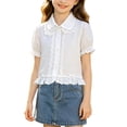 thumbnail image 2 of Odeerbi Camisa de Vestido de Algodón de Las Niñas Flor Bordado de Manga Corta Uniforme de La Escuela Con Bolsillo, 2 of 9