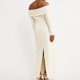 thumbnail image 5 of Vestidos largos de dama Vestido maxi sólido con dobladillo dividido Elegante traje de calle de manga larga FLhrweasw Nuevo, 5 of 7