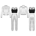 thumbnail image 5 of TiaoBug Kids Girls Shiny Metallic Bomber Jacket Coat Sports Pants Hip Hop Jazz Dance Crop Top Silver 8, 5 of 6