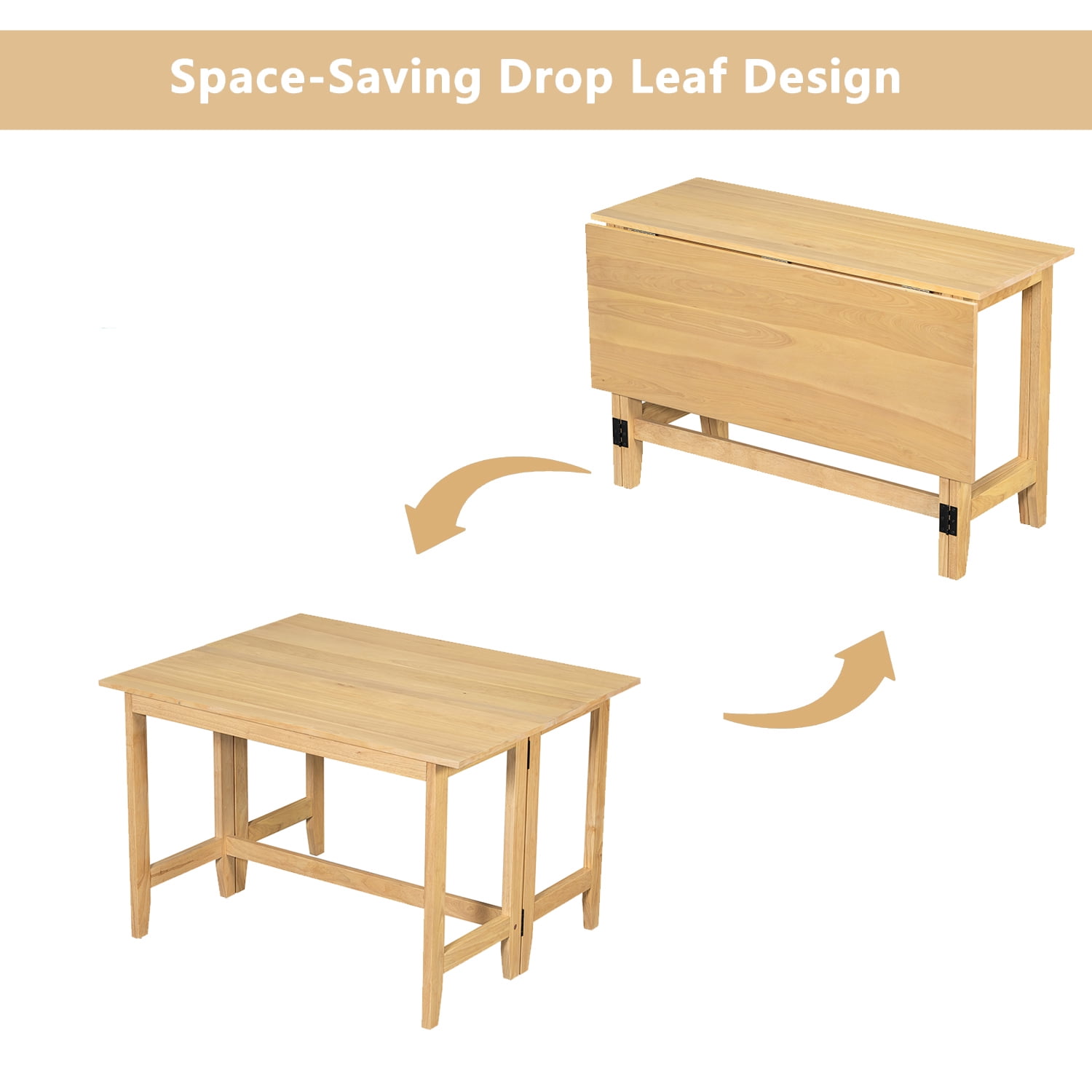 Euroco 47" Wood Extendable Dining Table for 4, Farmhouse Kitchen Table with Drop Leaf for Small Places, Dining Room, Living Room,Natural