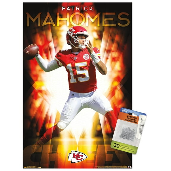 NFL Kansas City Chiefs - Patrick Mahomes II 18 Wall Poster with Push Pins, 14.725" x 22.375"