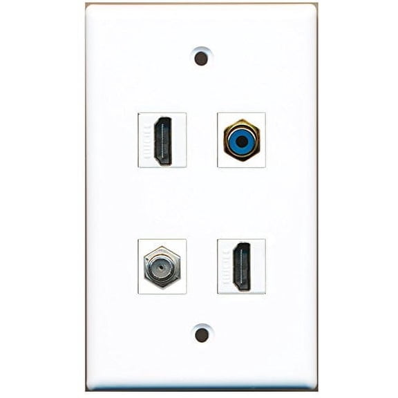 RiteAV - 2 Port HDMI 1 Port RCA Blue 1 Port Coax Cable TV- F-Type Wall Plate