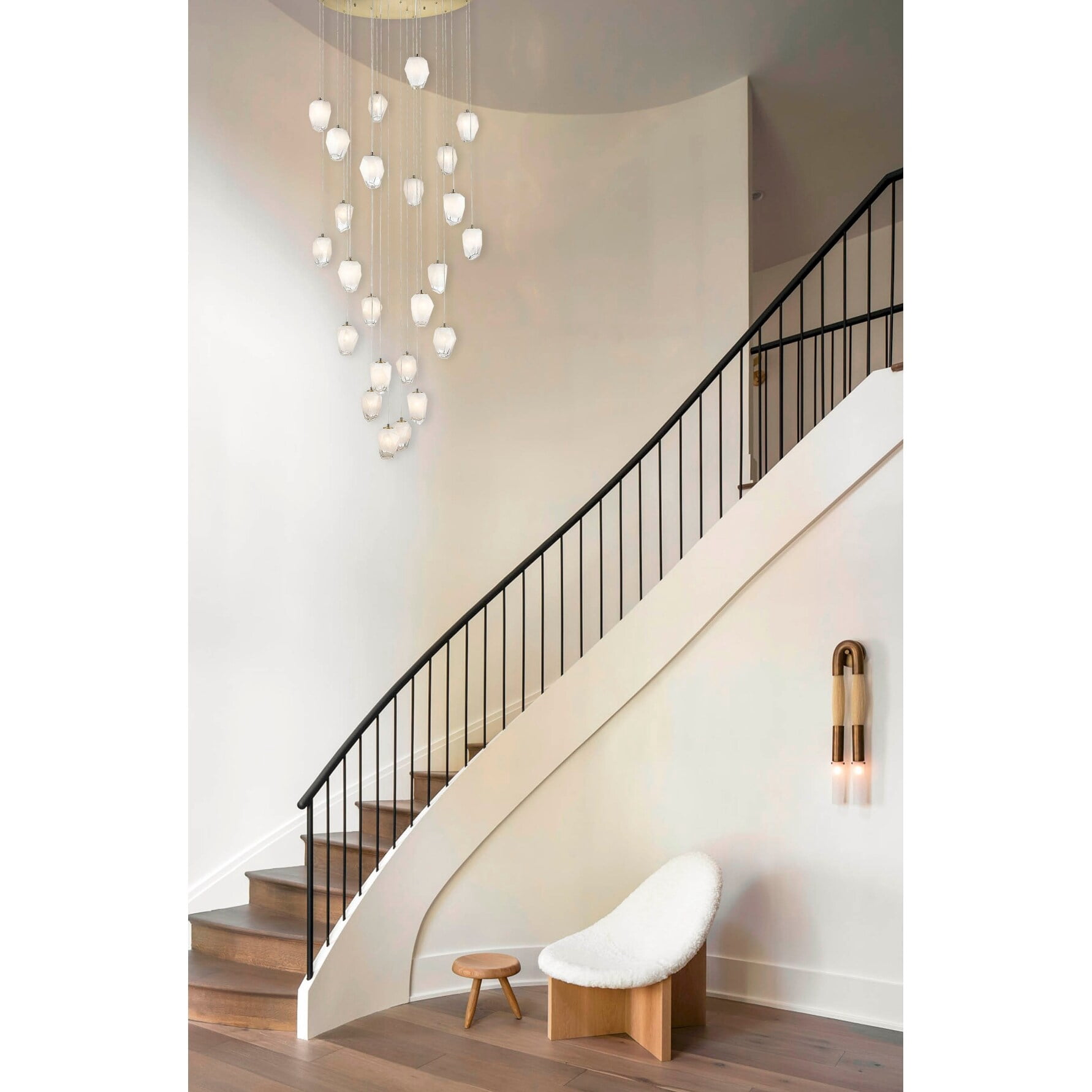 Living Design 24-Light D32'' Round Gold Flushed Chandelier with Hanging White Glass Pendants