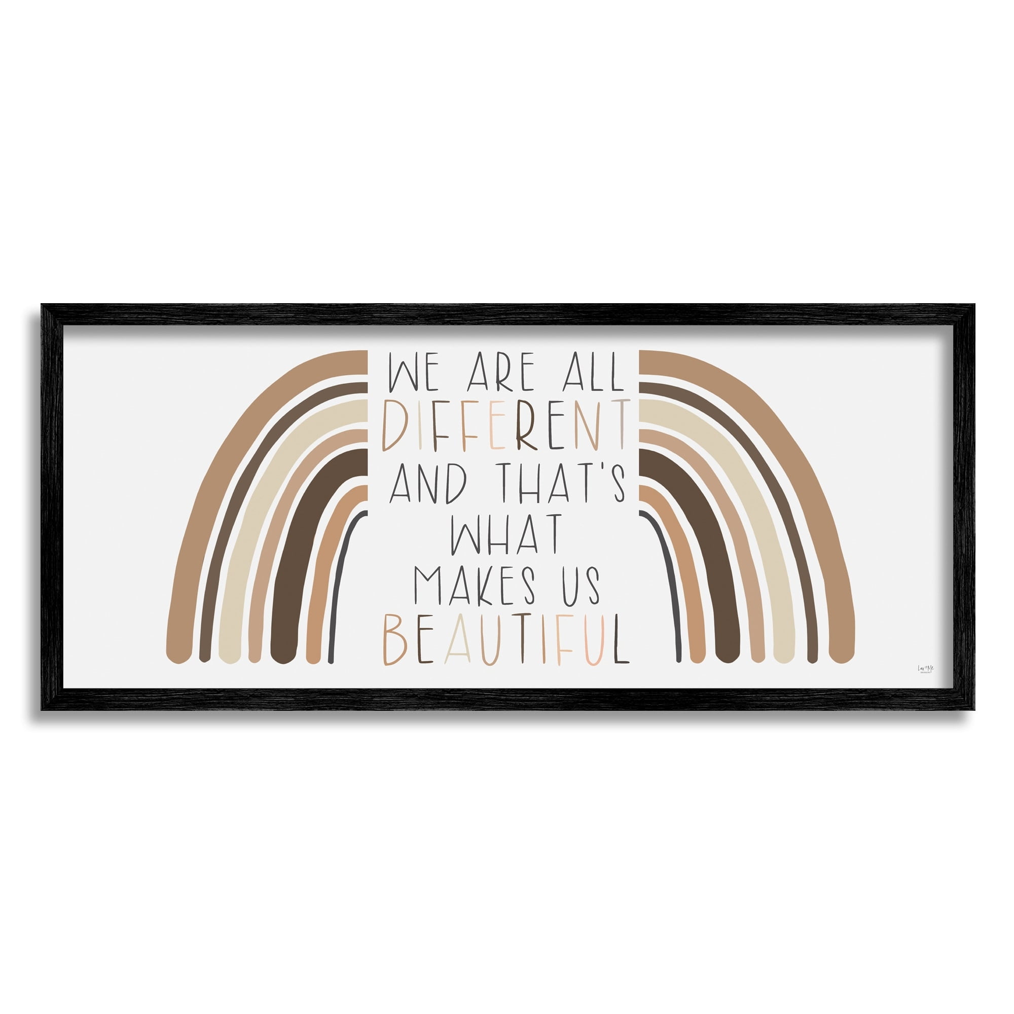 Stupell Industries Different Is Beautiful Motivational Quote Neutral Tone Rainbow Graphic Art White Framed Art Print Wall Art, 24x10, by Lux + Me Designs