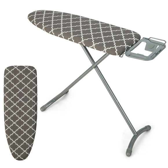 Gymax 44'' x 14'' Foldable Ironing Board Iron Table w/ Iron Rest Extra Cotton Cover Gray